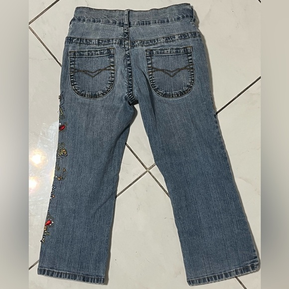 Vanilla star crystal rhinestone sequin Capri Crop denim hipster stretch jeans - Picture 6 of 9